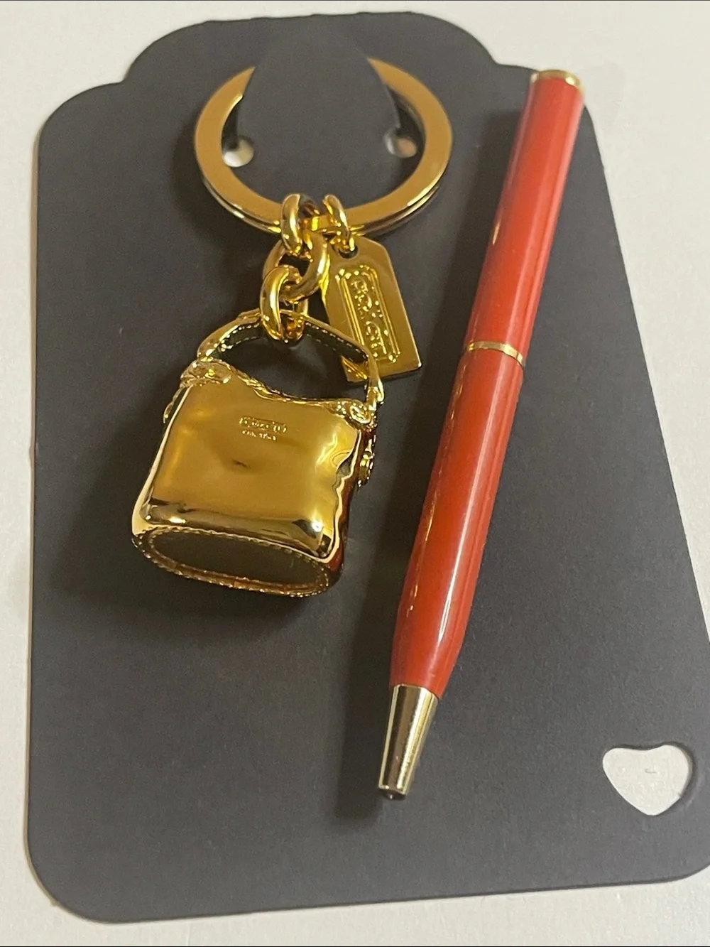 Coach Gold Mini Bleecker Bag Keychain Charm and Coach Pen